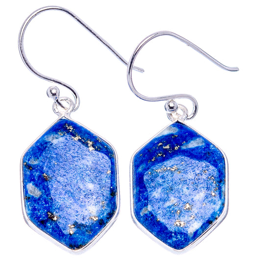 Lapis lazuli teardrop earrings in .925 sterling silver with blue stone front view