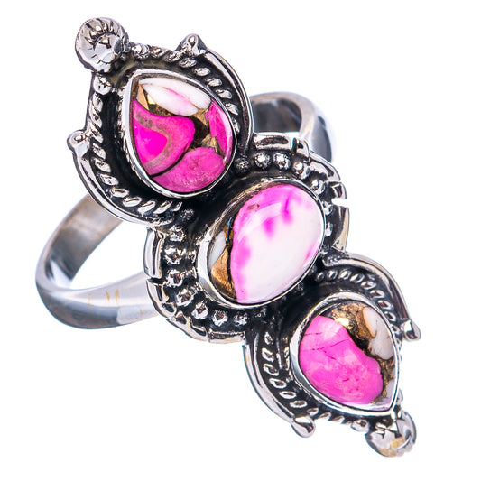 Antique .925 sterling silver wrap ring with three oval pink and white stones, size 8.25