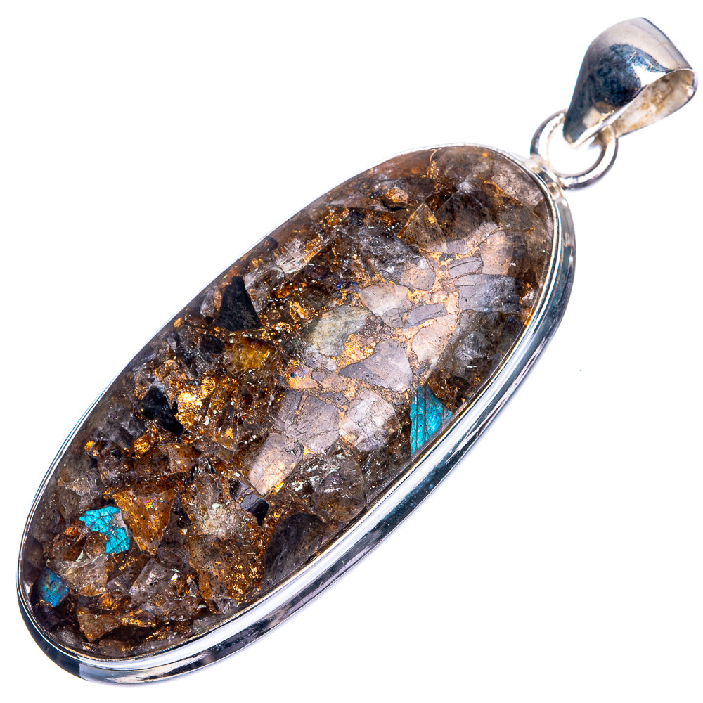 Copper Composite Rainbow Moonstone Pendant 2 1/8" (925 Sterling Silver) P39195