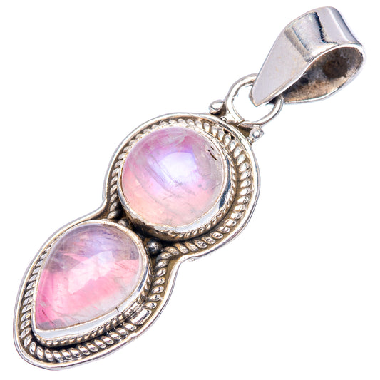 Pink moonstone pendant in .925 sterling silver, oval stones with scalloped bezel