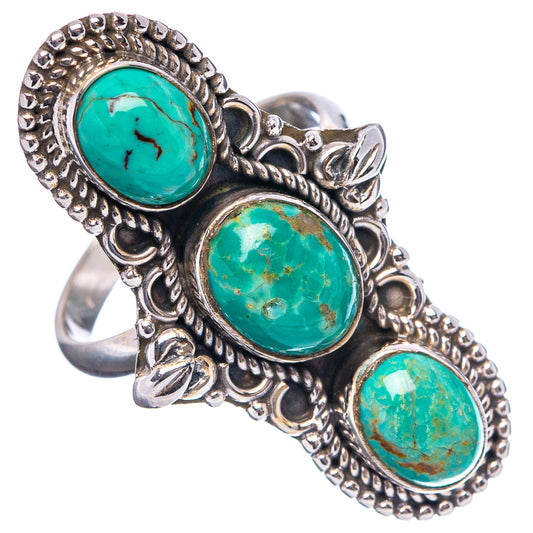 Turquoise oval insets sterling silver ring with ornate rope bezel and three stones