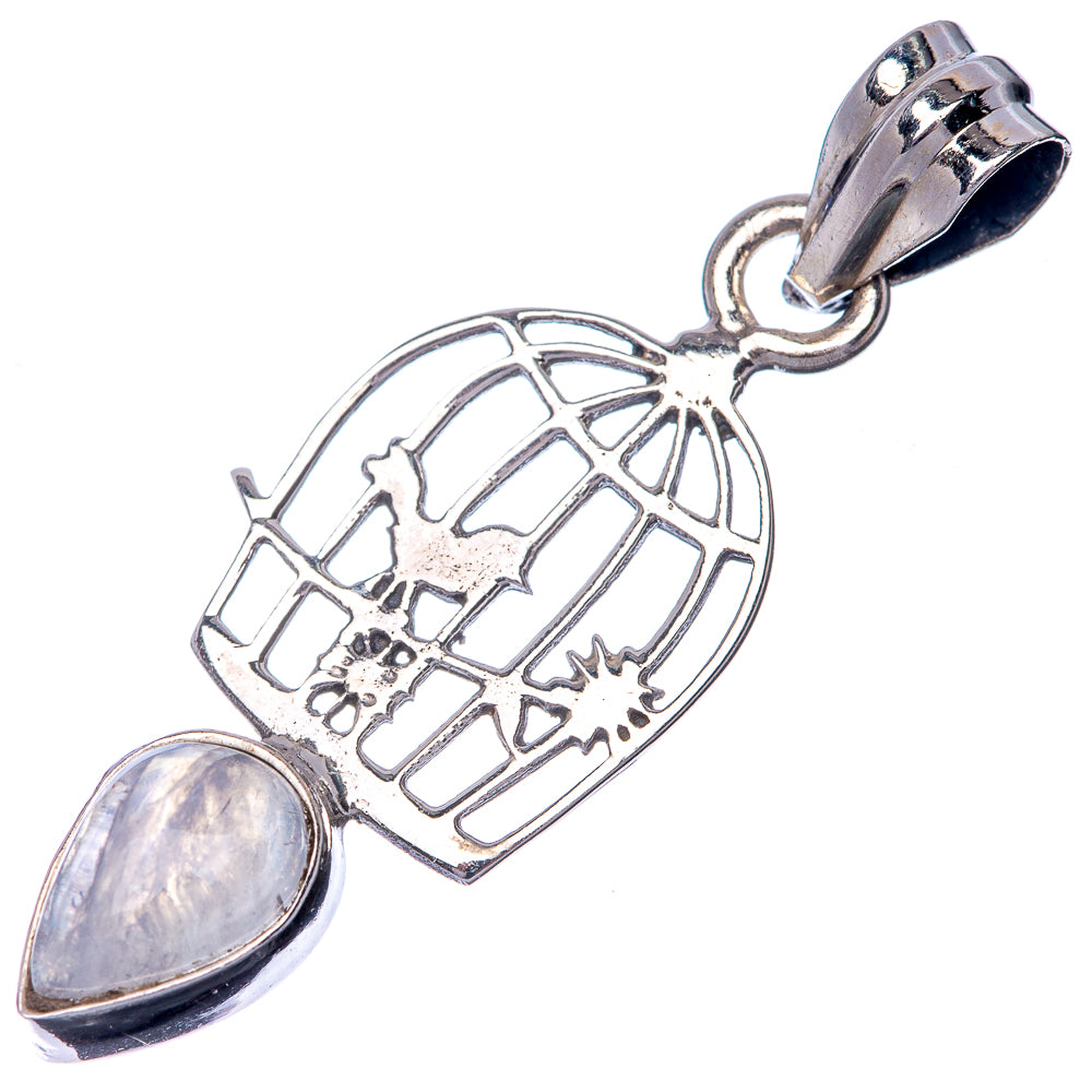 Rainbow Moonstone Dainty Pendant 1 3/8" (925 Sterling Silver) P39902