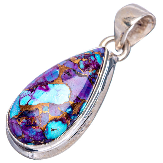 Teardrop turquoise inlay pendant with purple and blue stone, sterling silver frame and bail