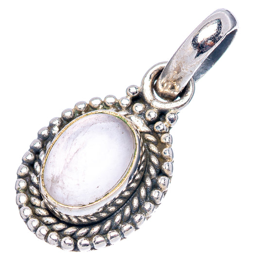 Rose quartz pendant in .925 sterling silver, oval pale stone with ornate beaded border