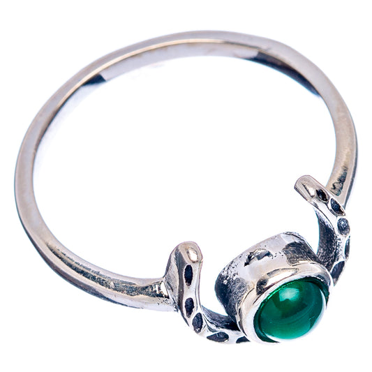 Horseshoe dainty ring in .925 sterling silver with green onyx stone, size 5.75