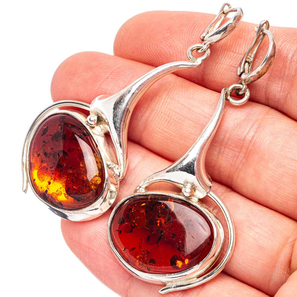 Large Baltic Amber 925 Sterling Silver Earrings 2 1/4" (925 Sterling Silver) E2214