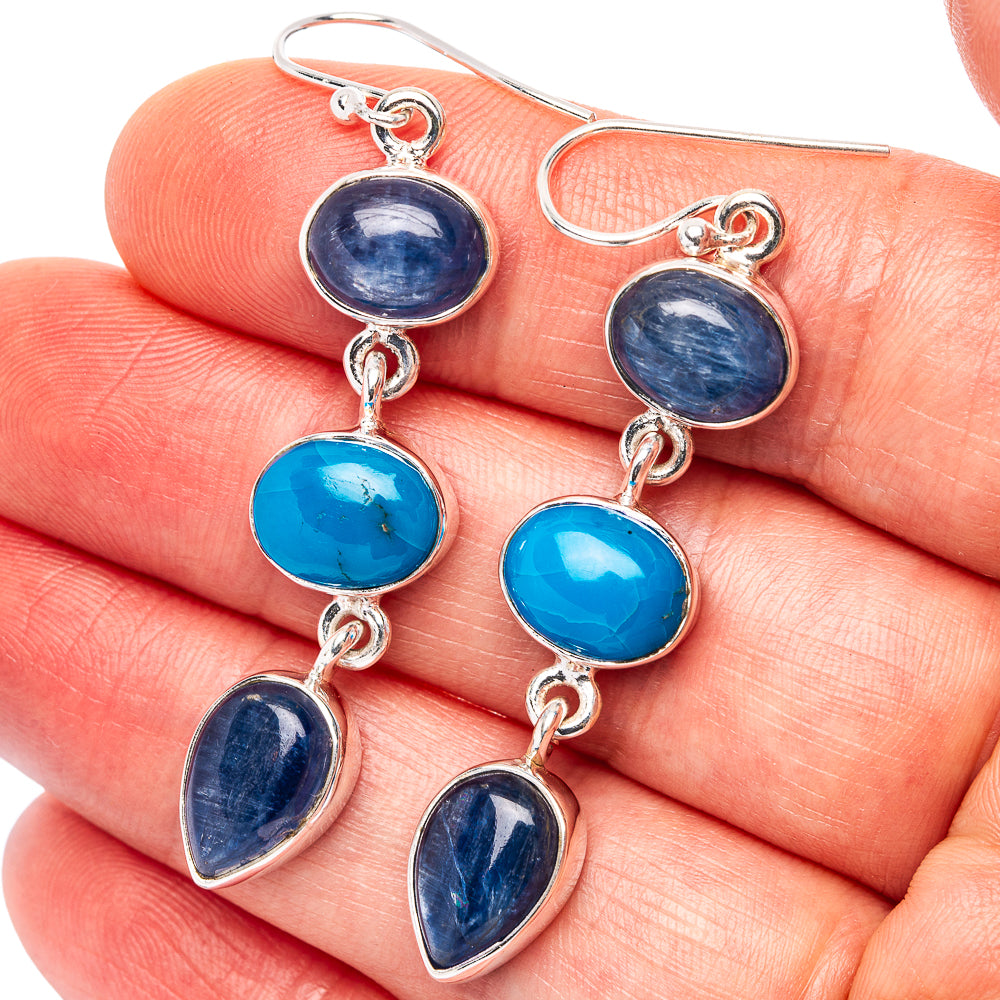Premium Chrysocolla, Kyanite Earrings 2 1/8" (.925 Sterling Silver)