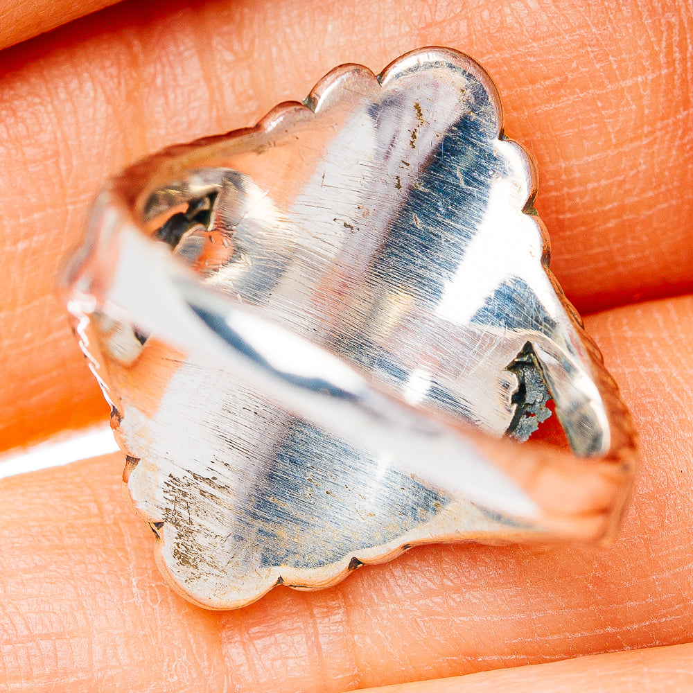 Southwestern Style Pink Dahlia Turquoise Ring Size 6.75 (.925 Sterling Silver)