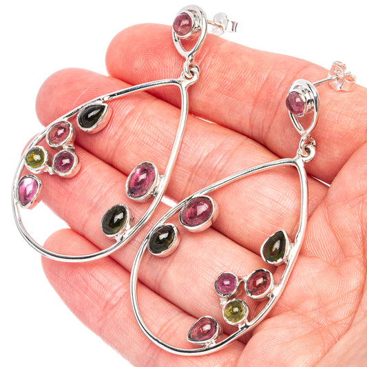 Signature Pink Green Tourmaline Earrings 2 3/8" (925 Sterling Silver) E1356
