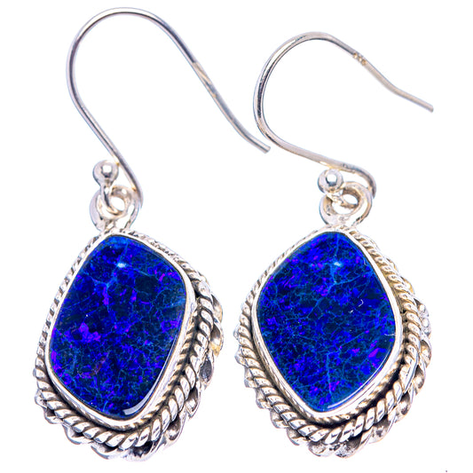 Sterling silver opal doublet oval drop earrings with blue stones, rope border, hooks