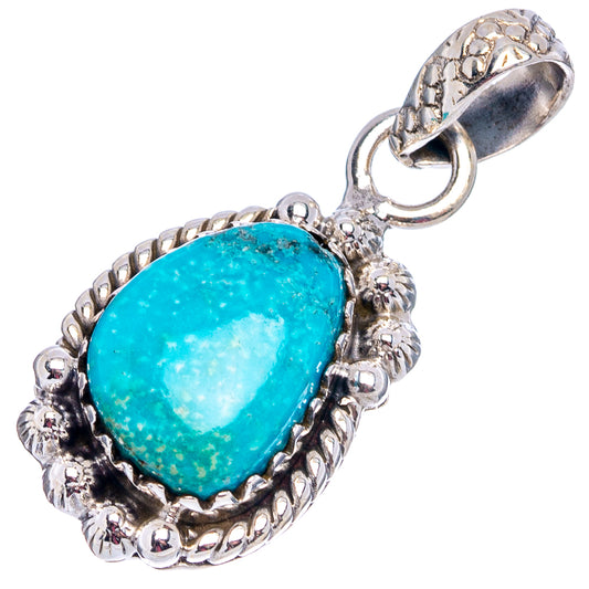 Turquoise oval pendant with silver scalloped bezel and ring bail, .925 sterling silver