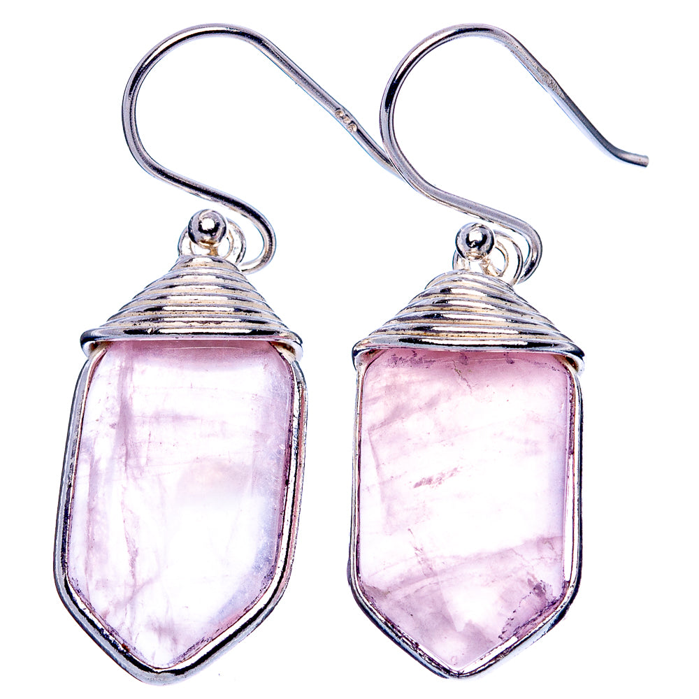 Rose Quartz 925 Sterling Silver Earrings 1 3/8" (925 Sterling Silver) E1966