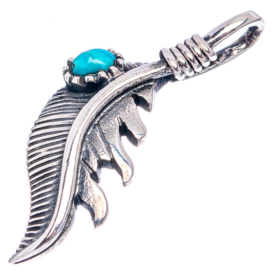 Sterling silver feather pendant with turquoise oval stone and loop bail
