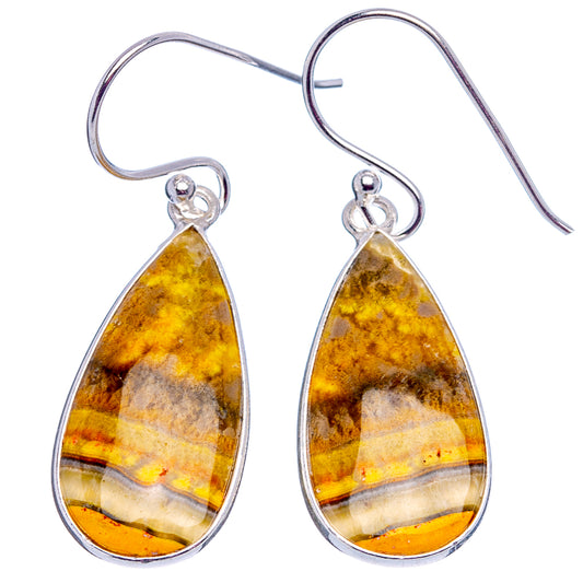 Sterling silver teardrop earrings with bumblebee jasper, yellow-brown stone