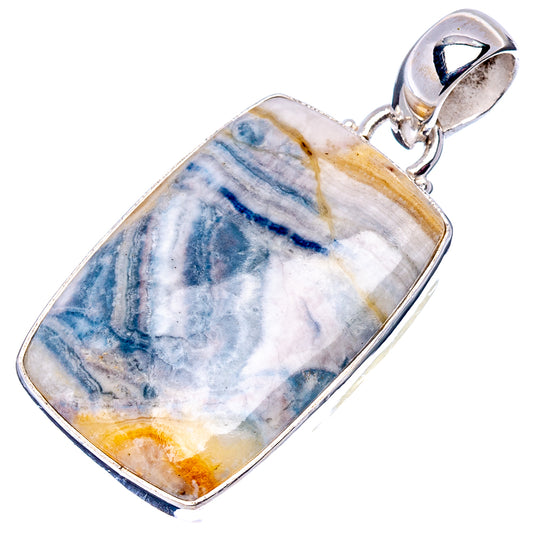 Rectangular blue scheelite pendant in .925 sterling silver with open rounded bail