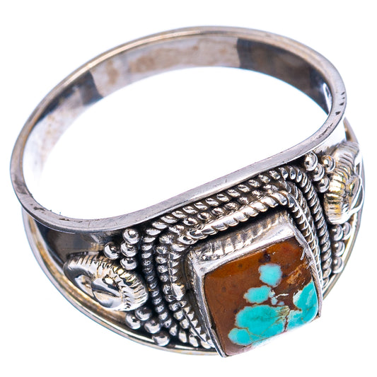 Sterling silver ring with square turquoise stone and detailed rope-edge band