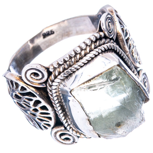 925 sterling silver ring with square green amethyst stone and detailed side filigree