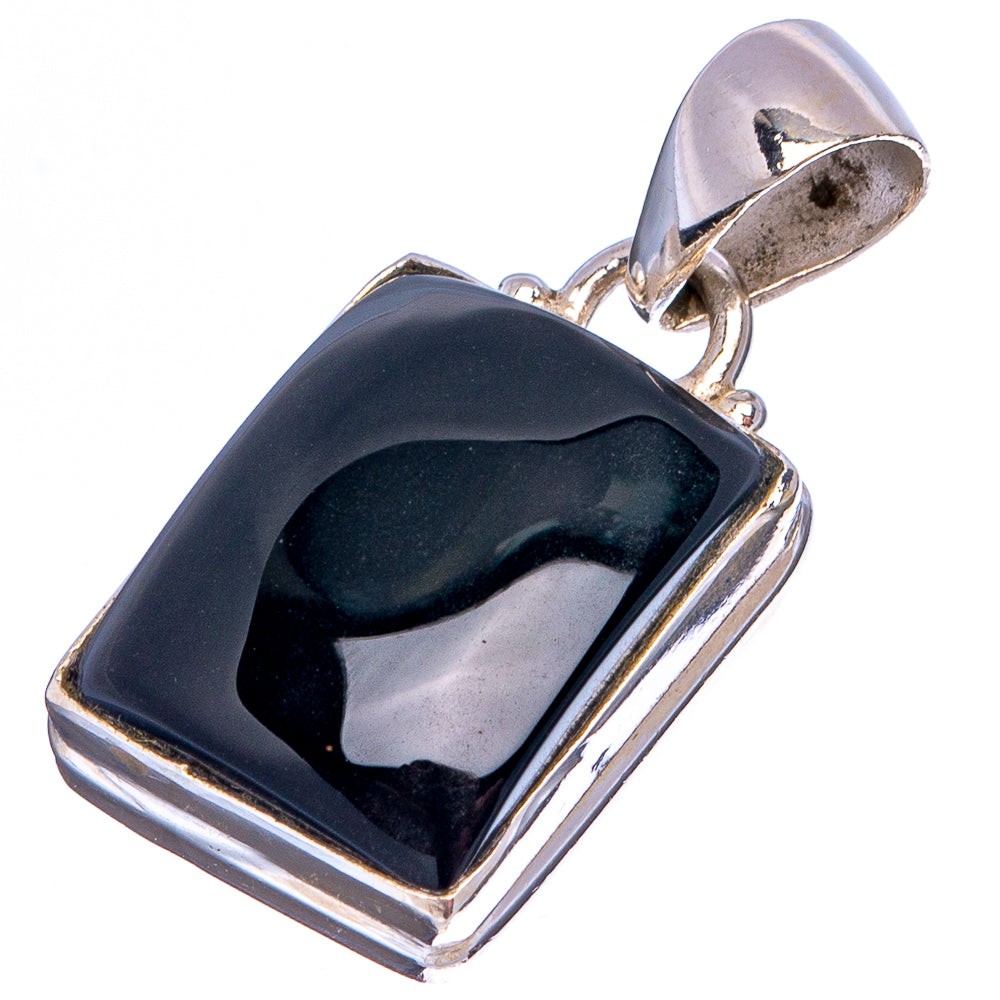 Dark onyx rectangle pendant with .925 sterling silver frame and loop bail