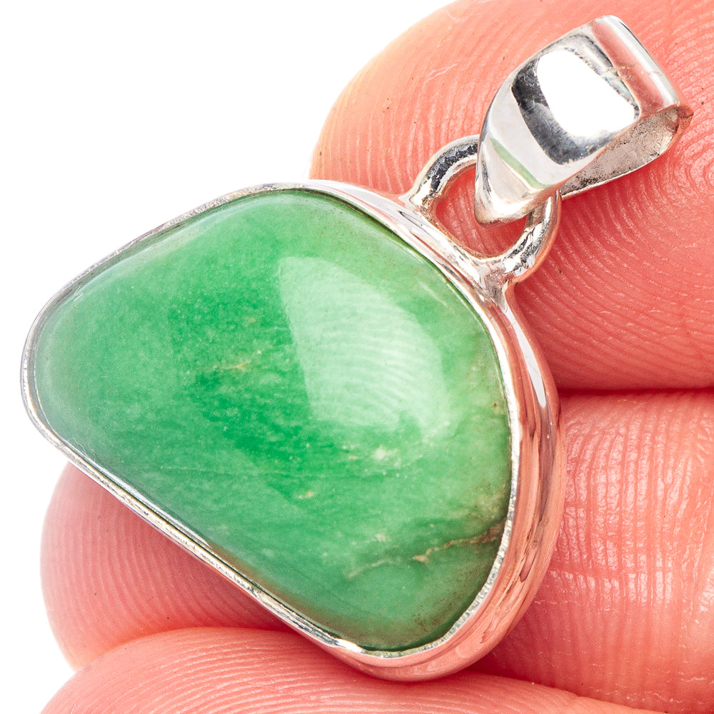Chrysoprase teardrop pendant in sterling silver bezel with hinged loop bail