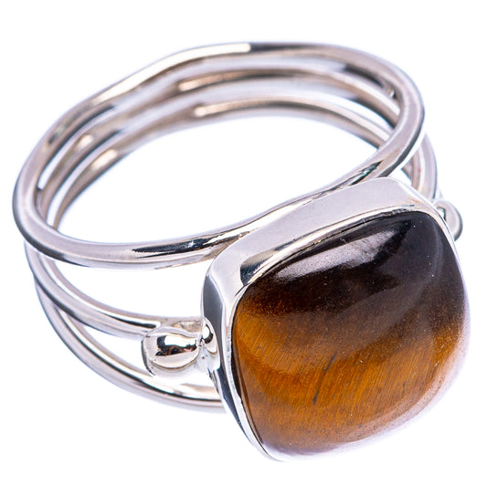Tiger eye oval ring with bezel setting and stacked sterling band, dark brown-gold