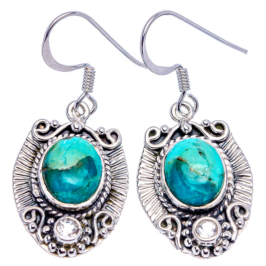 Turquoise oval cabochon earrings in .925 sterling silver with round crystal accents
