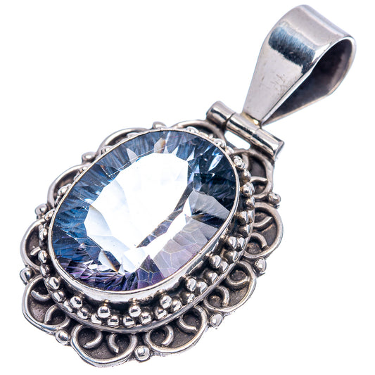 Sterling silver oval blue gemstone pendant with decorative ring setting and bail loop