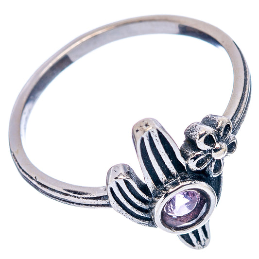 Amethyst cactus dainty ring in .925 sterling silver with purple round stone