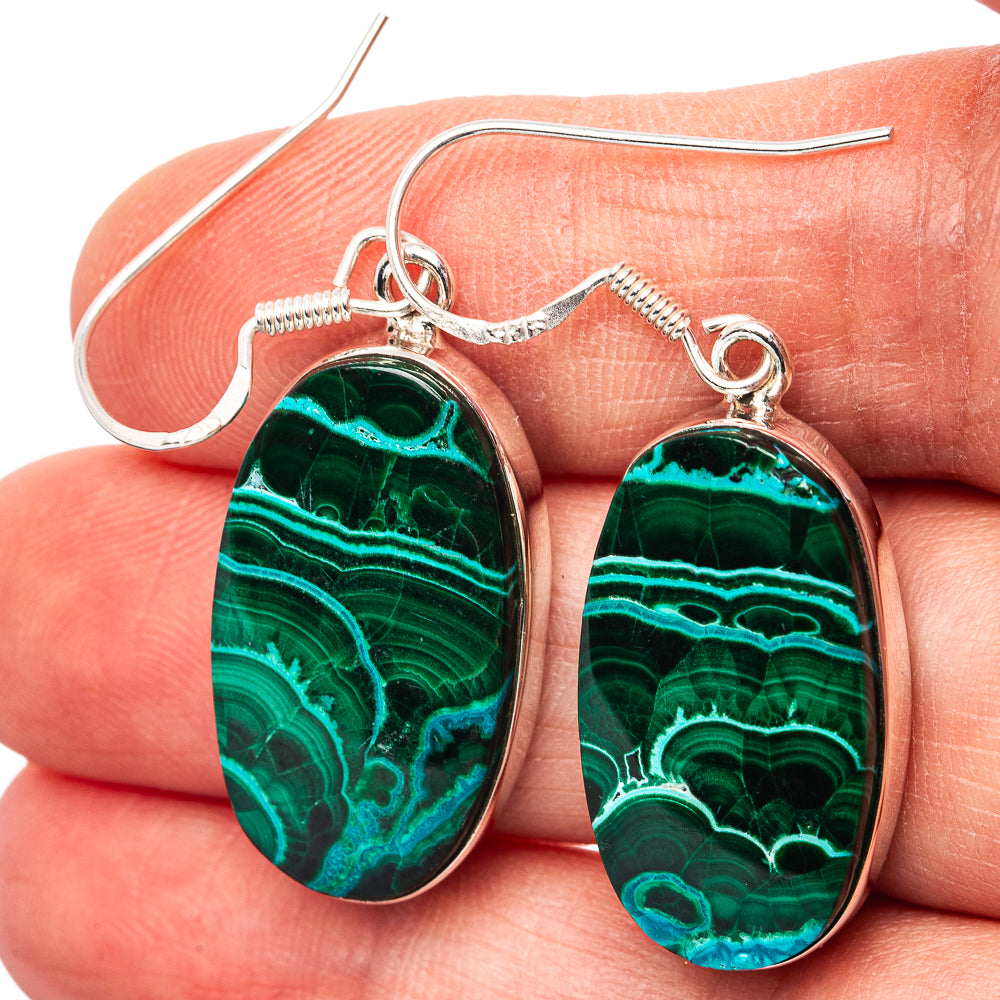 Premium Malachite In Chrysocolla Earrings 1 3/4" (.925 Sterling Silver)