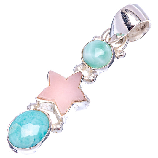 925 sterling silver pendant with pink opal star and turquoise-blue stone ovals