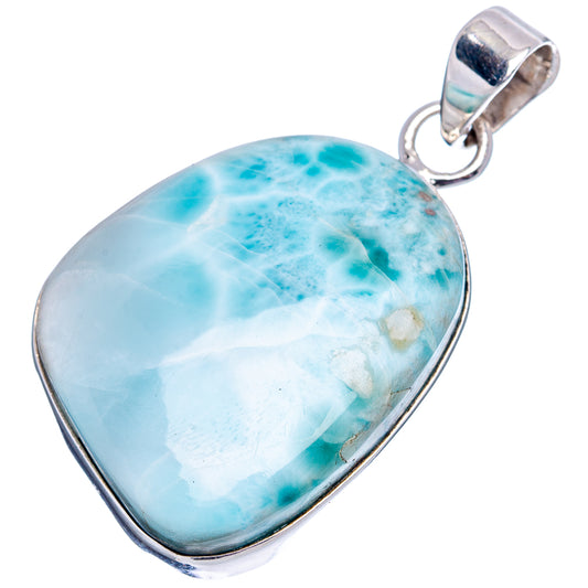 Teardrop Larimar gemstone pendant in .925 sterling silver, polished bezel and bail