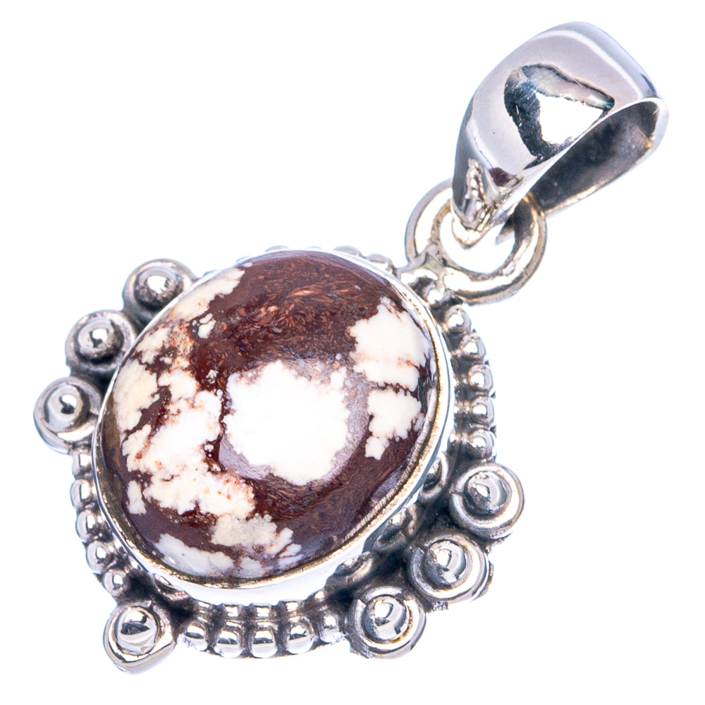 Sterling silver jasper pendant with oval dark brown stone and white veining, ornate bezel