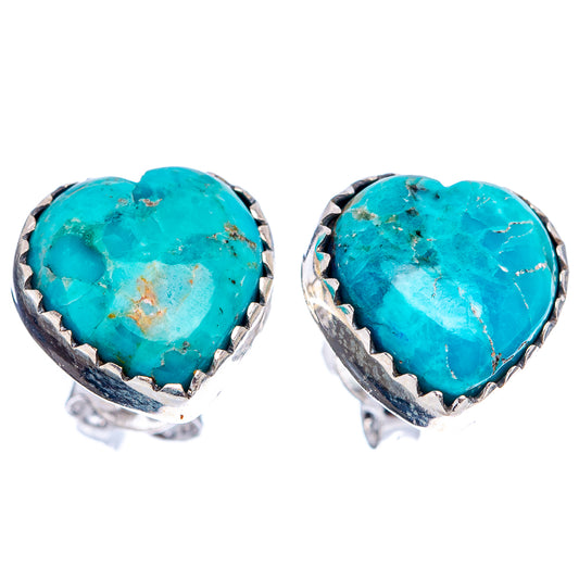 Turquoise heart stud earrings in sterling silver with scalloped bezel edges