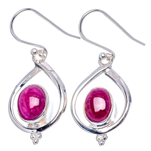 925 sterling silver ruby teardrop dangle earrings with faceted oval stones, fishhook backs