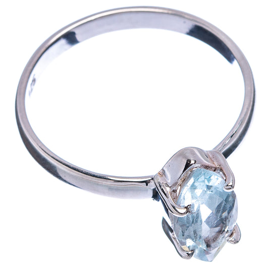 Aquamarine oval ring in polished .925 sterling silver, side view with prongs