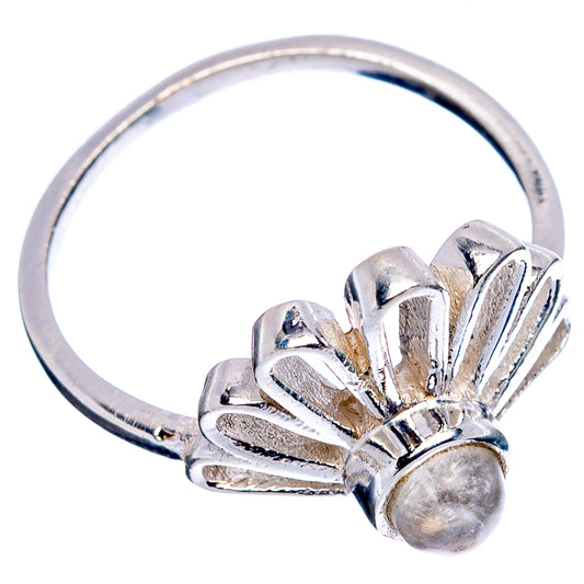 Sterling silver daisy ring band with round moonstone and petal details