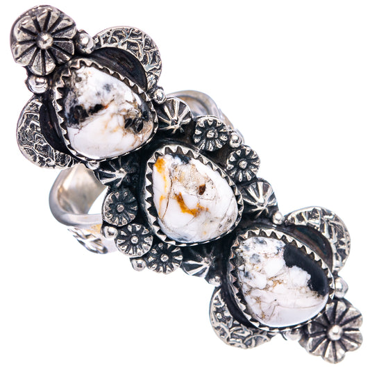 Antique silver-tone ring with three oval white buffalo stones and ornate flower settings
