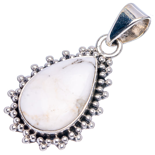 Howlite pear-shaped pendant with white stone, beaded silver rim, and hanging bail