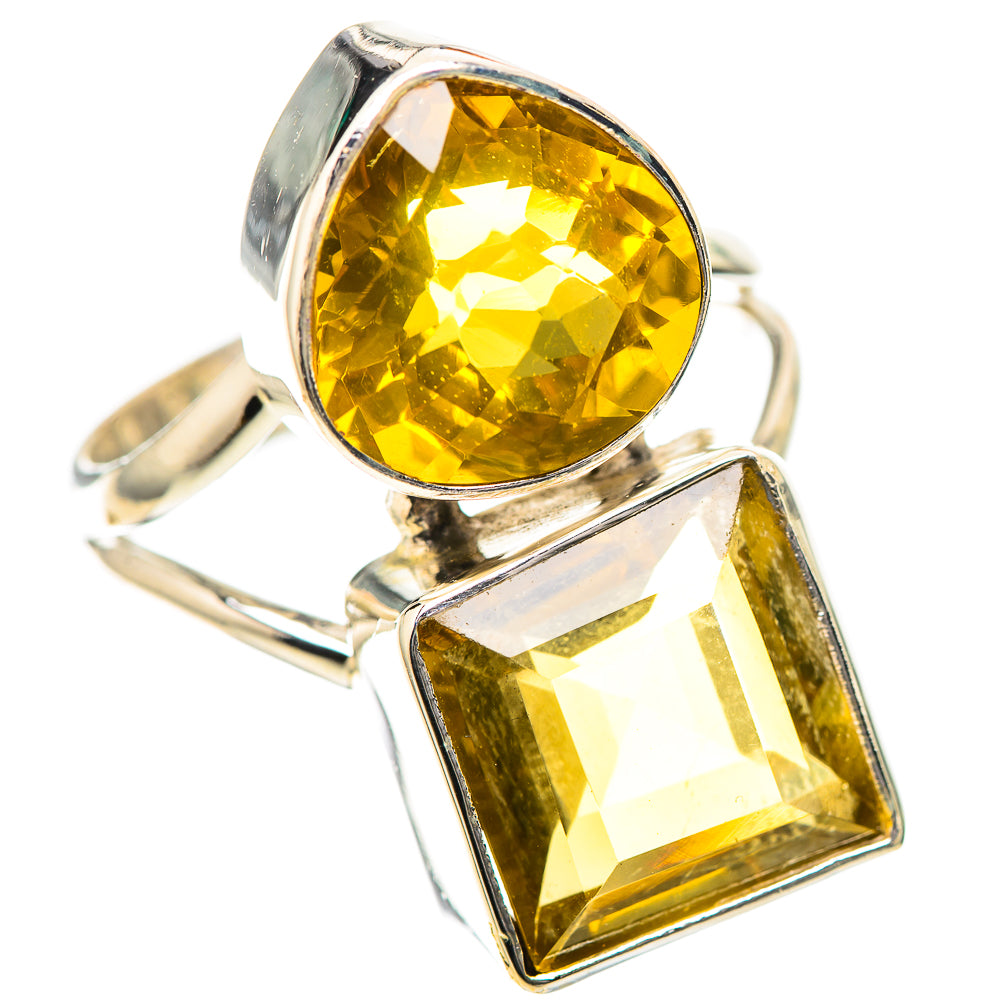 Sterling silver ring with large round yellow citrine and square faceted citrine