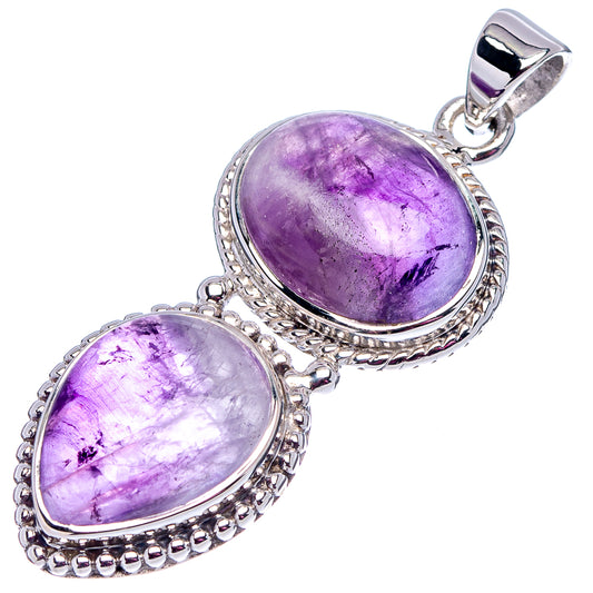 Oval amethyst cabochon pendant in 925 sterling silver with rope and scalloped bezels