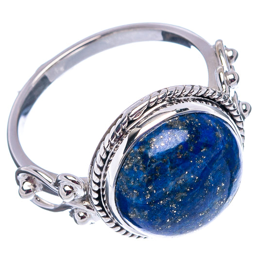 Sterling silver lapis lazuli ring, oval blue stone with rope bezel and side links
