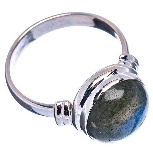 Sterling silver labradorite ring with oval dark blue-gray cabochon, size 8.75