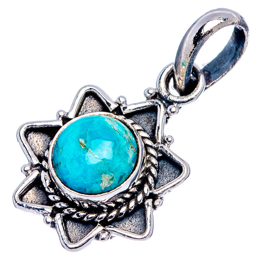 Turquoise oval gemstone pendant in detailed .925 sterling silver star frame