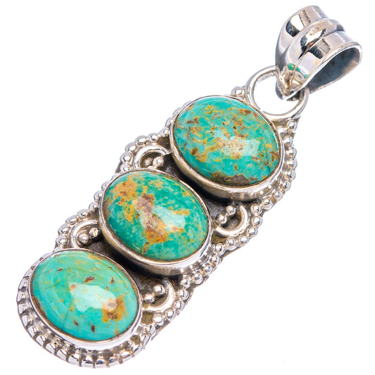 Turquoise pendant with three oval cabochons and ornate .925 sterling silver border