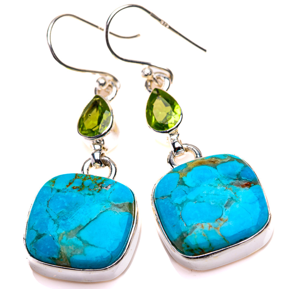 Chrysocolla, Peridot Earrings 1 3/4" (925 Sterling Silver) EARR432151
