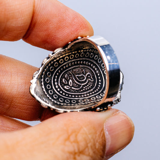 Tibetan Made Vintage Turquoise, Red Coral, Lapis Lazuli Ring Size 10 (.925 Sterling Silver)