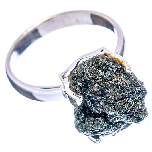 Sterling silver ring with rough dark druzy cluster, silver side setting