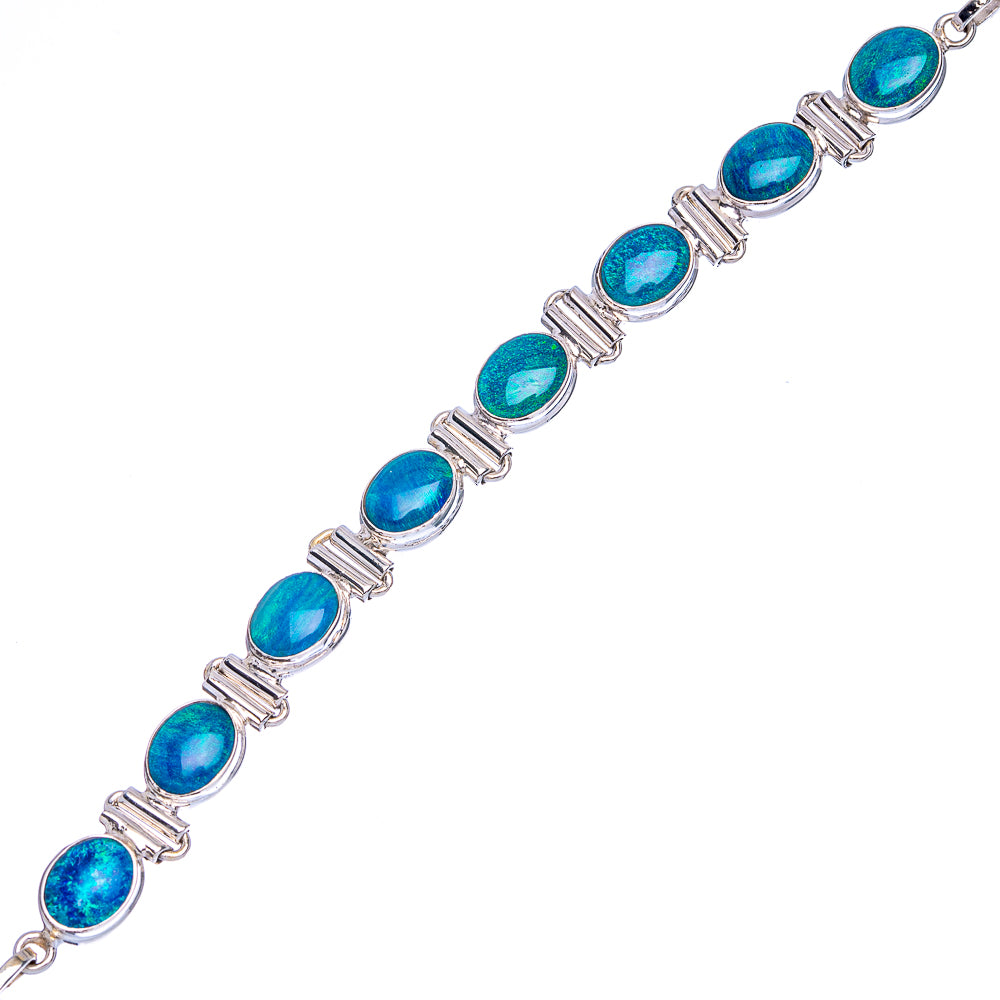 Sterling silver opal bracelet with blue oval doublet stones, hinged link pattern