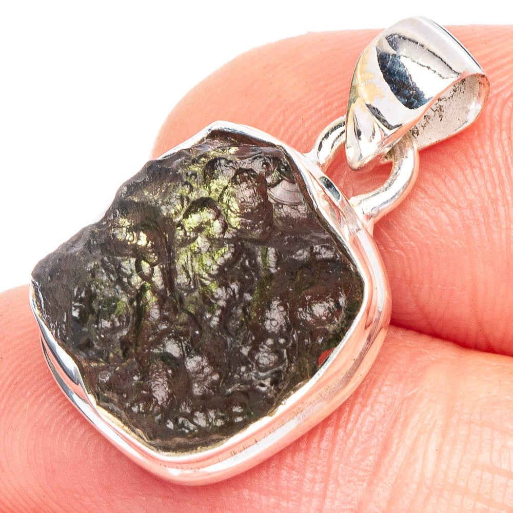 Rare Moldavite Pendant 7/8" (925 Sterling Silver) P43945