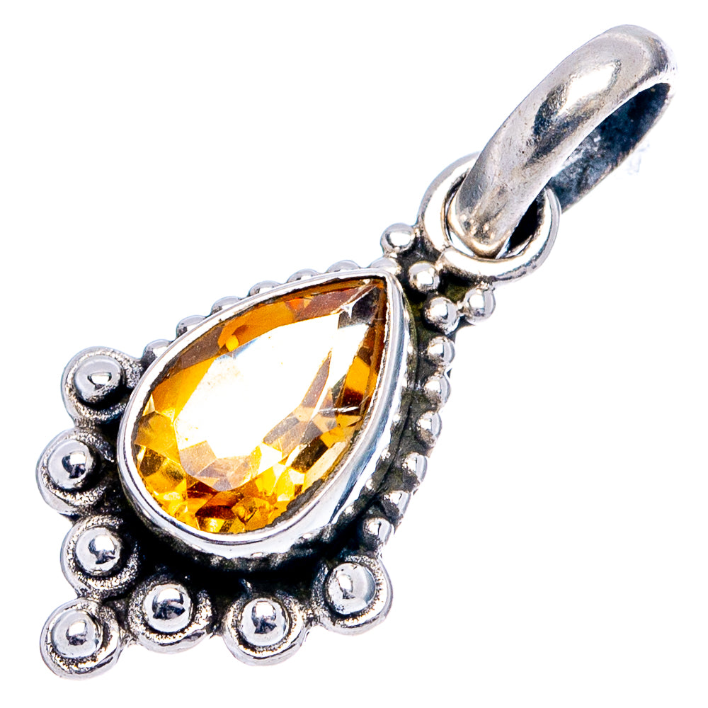 Sterling silver teardrop citrine pendant with ornate bead edge and loop bail