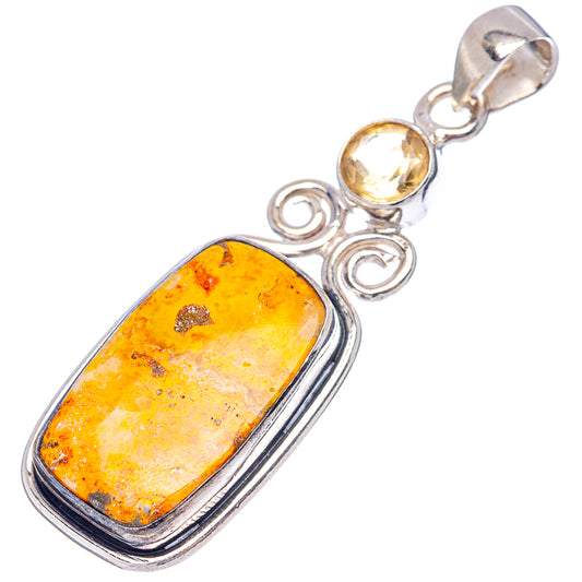 Rectangular Bumblebee jasper pendant, .925 sterling silver setting with round top stones